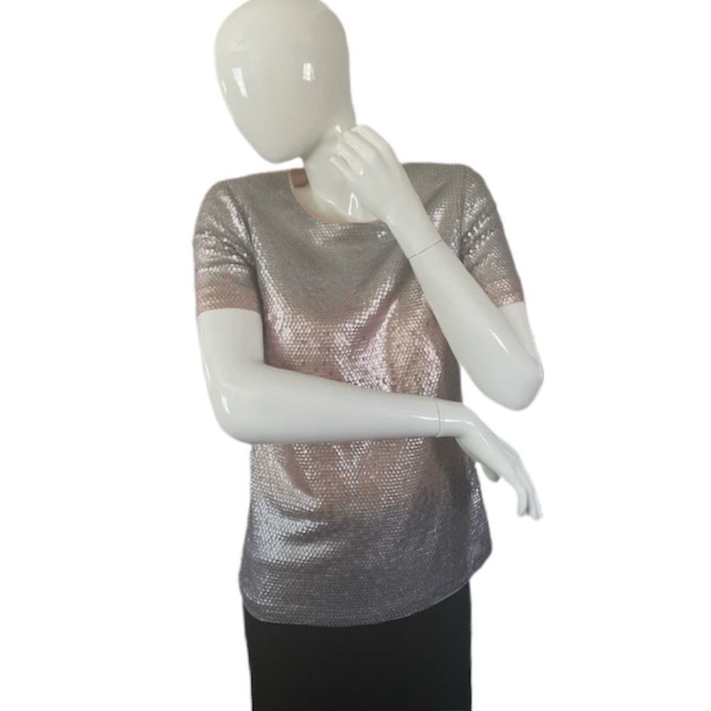 St. John Metallic Silver Short Sleeve Blouse